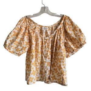 Apiece Apart Small Blouse Womens Yellow Excellent Floral Puff Sleeve Cotton